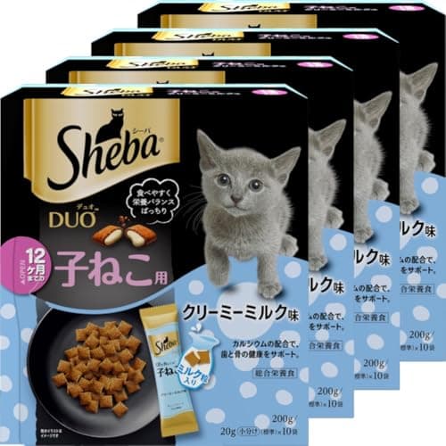 シーバ デュオ 12か月までの子ねこ用 クリーミーミルク味 200g×4箱 ドライフード おやつ カリカリ 総合栄養食 キャットフード 子猫用