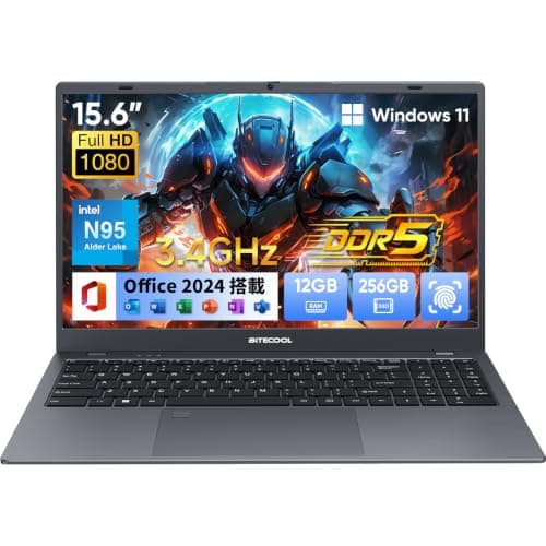 ノートパソコン インテル N95 プロセッサー 最大3.4GHz 【Office 2024搭載】 4 コア 4 スレッド LPDDR5 12GB + 256GB SSD HDMI/1920×1080/高速WIFI/BT5.2/フル機能Typc-C付き 指紋ロック解除 静音・軽量薄型ノートPC BiTECOOL 学生・ビジネス向け laptop