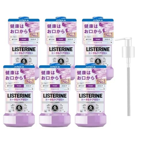 LISTERINE(リステリン) トータルケアゼロプラス 1000ml×6本+ポンプ マウスウォッシュ 液体歯磨 口臭 低刺激 ノンアルコール 医薬部外品 薬用 マイルドミント味 【ケース販売 ポンプ付き】