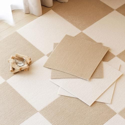 タイルカーペット ジョイントマット タイルマット 吸着マット 洗える カーペット 45 x 45cm 40枚【アイボリーホワイ&クリームブラウン】