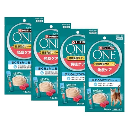 ピュリナワン おやつ 健康免疫サポート 免疫ケア まぐろ&かつおペースト 56ｇｘ4袋 キャットフード 猫 おやつ