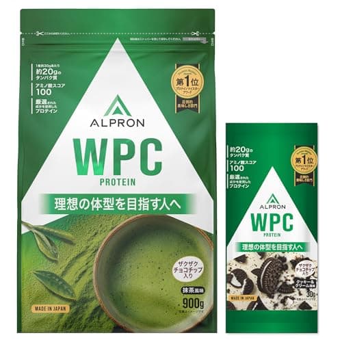 【Amazon.co.jp限定】アルプロン (ALPRON) WPC ホエイプロテイン 抹茶風味 (チョコチップ入り) 900g + 1食お試し付 30g アスパルテーム不使用 国内製造