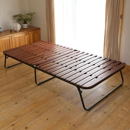山善(YAMAZEN) ベッド すのこベッド 折り畳みベッド 【完成品】シングル 耐荷重200kg すのこ ベッドフレーム 幅98×奥行195×高さ34.7cm パイプベッド 組立不要 一人暮らし ダークブラウン/マットブラック PB-97195S(DBR/MBK)