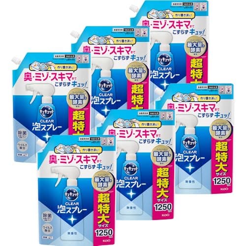 キュキュット 【ケース販売】【大容量】 CLEAR泡スプレー 無香性 つめかえ用 1250ｍｌ×6個 【Amazon.co.jp限定】