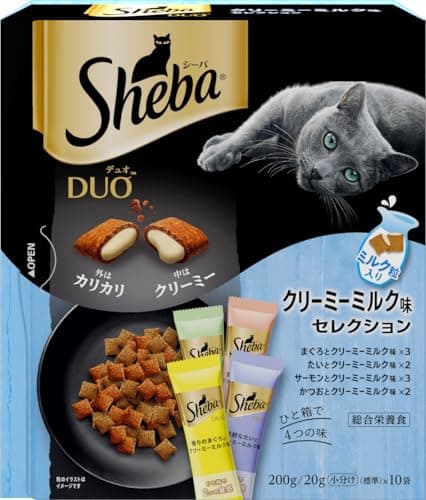 シーバ デュオ 成猫用 クリーミーミルク味セレクション 200g×12箱 ドライフード おやつ カリカリ 総合栄養食 キャットフード 小分け