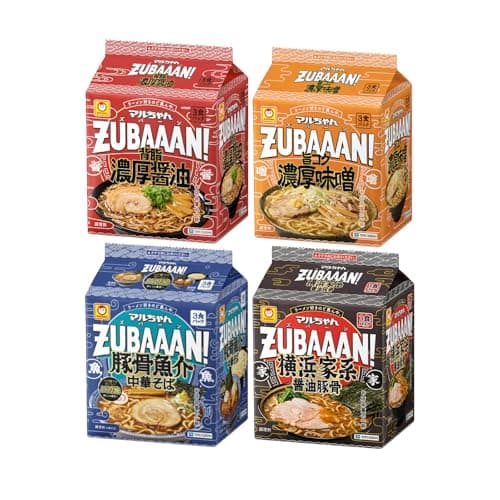 【Amazon.co.jp限定】マルちゃん ＺＵＢＡＡＡＮ！ 3食 4種セット（背脂濃厚醤油、旨コク濃厚味噌、横浜家系醤油豚骨、豚骨魚介中華そば 各1個 計4個）