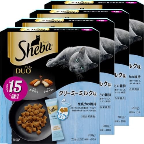 シーバ デュオ 15歳以上 クリーミーミルク味 200g(20g×10袋)×4箱 ドライフード おやつ カリカリ 総合栄養食 キャットフード 猫 シニア猫 高齢猫 Sheba DUO 小分け 小袋 まとめ買い