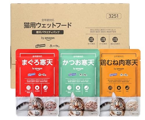 by Amazon はごろも 無一物 寒天ゼリー バラエティパック パウチ まぐろ・かつお・鶏むね肉 【国産】 15個入 (3種類×各5個) - キャットフード ウェット ケース販売