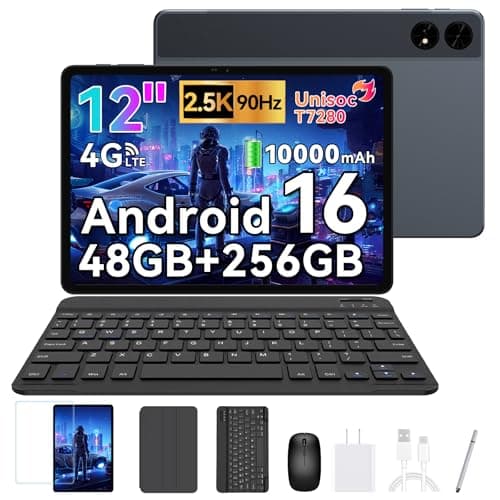 KINGRID T60 Android16 タブレット 12インチ 48GB+256GB+2TB拡張 2400*1600 QHD大画面 4G LTE SIMフリー 10,000mAh大容量バッテリー GeminiAI搭載 Tablet Widevine L1 Netflix対応 キーボード+マウス+保護ケース+保護フィルム+タッチペン 仕事・ゲーム・動画視聴に最適