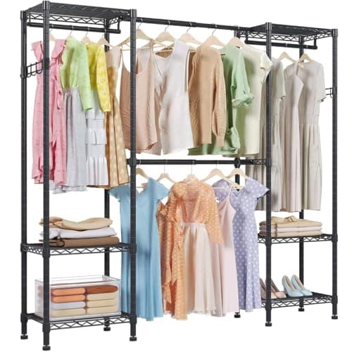 AZAKBL ハンガーラック 頑丈 大容量 伸縮式 耐荷重320kg 洋服ラック 棚付き 幅148-188×奥行40×高さ181cm ブラック