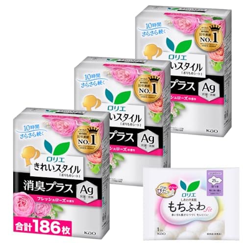 ロリエ きれいスタイル 消臭プラス フレッシュローズの香り 62コ入×3個セット(186個)+おまけ付き 【Amazon.co.jp限定】おりものシート