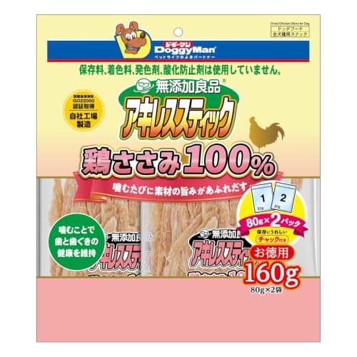ドギーマン 無添加良品 アキレススティック 鶏ささみ100％ 160g(80g×2袋)