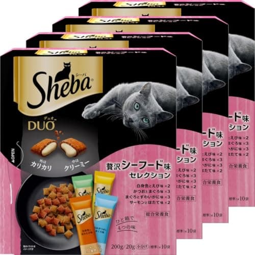 シーバ デュオ 成猫 贅沢シーフードセレクション 200g(20g×10袋)×4箱 ドライフード おやつ カリカリ 総合栄養食 キャットフード 小分け