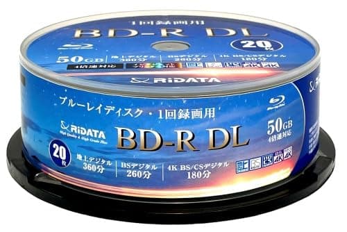 ・RiDATA 1回録画用 片面2層 1-4倍速 ブルーレイディスク 50GB スピンドルケース 20枚入 ホワイトプリンタブル RiTEK BD-R DL BR260EPW4X.20SP
