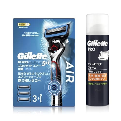 Gillette ジレット プログライド エアー電動 本体(替刃3コ付)+シェービングフォーム 245ｇ【セット買い】敏感肌用 髭剃り カミソリ 男性 メンズ 【Amazon.co.jp限定】