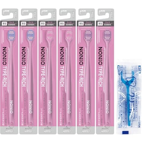 【Amazon.co.jp限定】NONIO(ノニオ)ハブラシ TYPE-RICH やわらかめ 極細毛 歯ブラシ セット 6本(※色は選べません) +Y字フロス付き