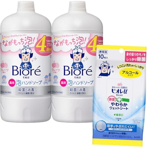 【医薬部外品】ビオレu 泡ハンドソープ フルーツの香り つめかえ用 770ml×2個 + ビオレu 除菌やわらかウェットシート 10枚入