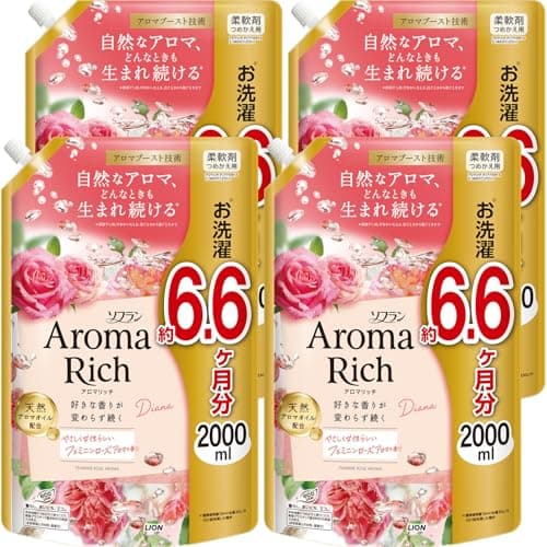 ソフランアロマリッチ 【まとめ買い 大容量】 ソフラン アロマリッチ ダイアナ(フェミニンローズアロマの香り) 柔軟剤 詰め替え メガジャンボ 2000ml×4個セット