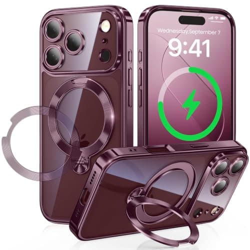 Gunwon iPhone 18 Pro Max/17 Pro Max 用 ケース MagSafe対応 CD柄360回転スタンド メッキ・バーガンディ