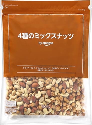 by Amazon 4種のミックスナッツ 有塩 アーモンド カシューナッツ うま辛ピー ピーナッツ 900g 大容量 おつまみ スナック