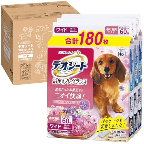 デオシート 消臭・フレグランス フローラルシャボンの香り ワイド 犬用トイレシート 180枚(60枚×3) 犬 Amazon.co.jp限定