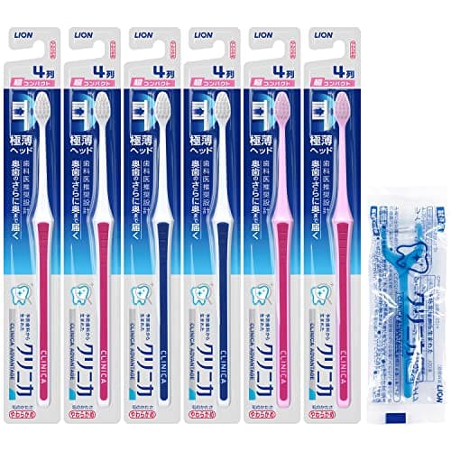 クリニカ アドバンテージ 歯ブラシ 4列 超コンパクト やわらかめ 6本 +フロス付き まとめ買い 極薄ヘッド 【Amazon.co.jp限定】
