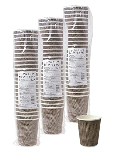 ストリックスデザイン 断熱 紙コップ 240ml 8オンス 72個 (24個入×3セット) リップルラップカップ ブラウン 2色アソート 3層構造 業務用 エンボス加工 MB-871