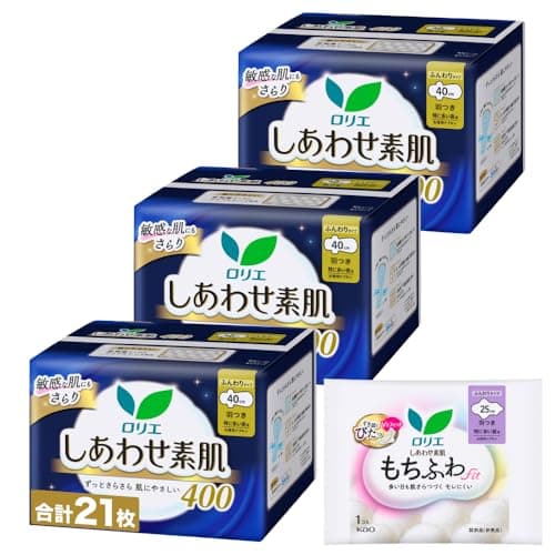 ロリエ しあわせ素肌 特に多い夜用 羽つき 40cm 7コ入×3セット(21コ)+おまけ付き 【Amazon.co.jp限定】