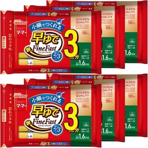 マ・マー 早ゆで 3分 スパゲティ 長さ 2/3サイズ 1.6mm 400g×6袋（ 約24人前 ）アルデンテ パスタ 麺 時短 レンジ調理 簡単 手軽 調理 計量不要 ( 結束タイプ / チャック付袋 ）FineFast