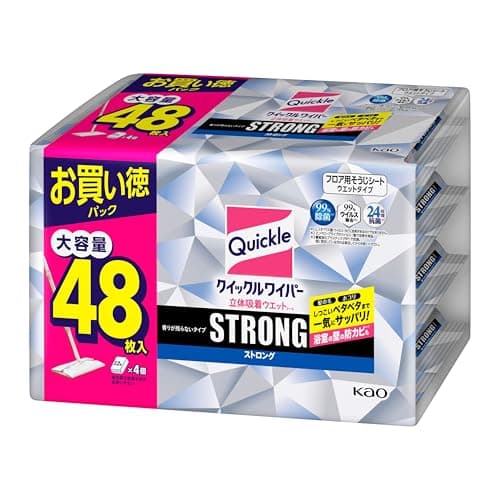 【大容量】クイックルワイパー 立体吸着ウエットシート ストロング しつこいベタベタまで一気にサッパリ 48枚入り ジャンボパック