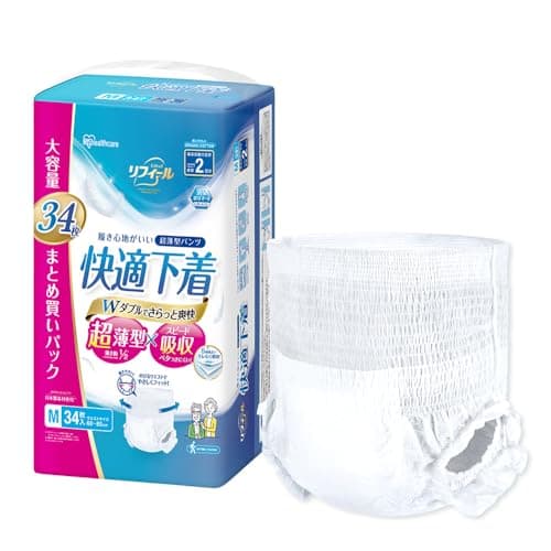 【超うす型 見た目すっきり!】リフィール ひとりで歩ける アイリスオーヤマ 紙パンツ 快適下着 大人用おむつ Mサイズ 2回分吸収 大容量 34枚入