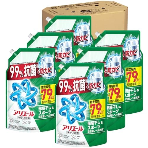 アリエール 液体【ケース品】大容量 1880g×6袋 部屋干し＆スポーツ漂白剤レベル消臭 洗濯洗剤 詰め替え【Amazon.co.jp限定】