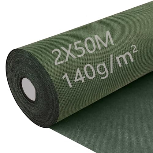 防草シート 2mx50m 140g/m² 高密度 厚手不織布 紫外線劣化防止UV剤入り 高透水性 除草シート ぼうそうシート 雑草防止 固定ピン100本と黒丸100枚付き