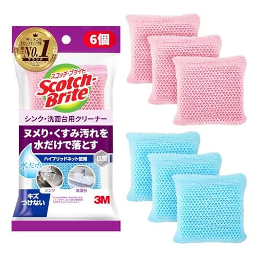 【Amazon.co.jp限定】 3M スコッチブライト スポンジ シンク 洗面台 掃除 クリーナー 洗剤不要 ミニサイズ 抗菌 6個