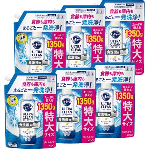 【ケース販売】【大容量】食洗機用キュキュットウルトラクリーン 食器も庫内もまるごと一発洗浄 すっきりシトラスの香り つめかえ用 1350ｇ×6個