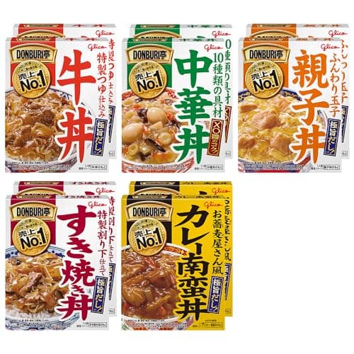 DONBURI亭 詰め合わせ 5種10食セット(牛丼/中華丼/親子丼/すき焼き丼/カレー南蛮丼 各2食) 江崎グリコ 【食べ比べ/常温保存/非常食/備蓄/ローリングストック/どんぶりのもと/レトルト】