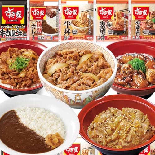 すき家 食べ比べセット5種10食【牛丼×牛カルビ丼×豚生姜焼き丼×炭火やきとり丼×横濱カレー】【どんぶり/おかず】 (冷凍食品 レンジか湯せんで簡単調理)