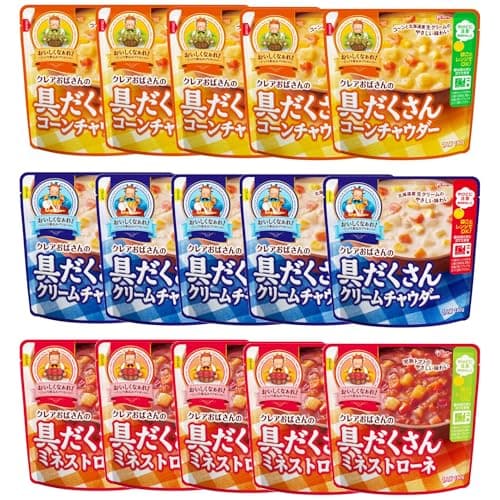 クレアおばさんの具だくさんスープギフト 3種15食セット(クリーム/ミネストローネ/コーン) 江崎グリコ 【食べ比べ/レンジ対応/常温保存/レトルト/詰め合わせ】