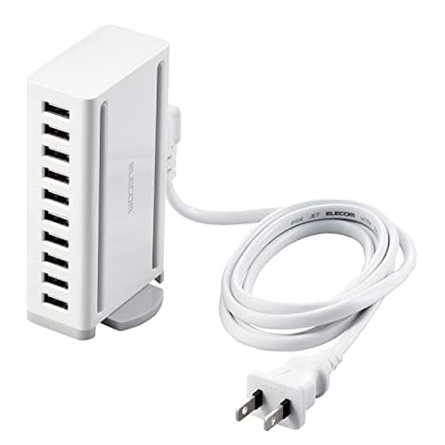 エレコム USB充電器 60W (合計最大出力) USB-A×10 【 iPhone15 / Android / 各種タブレット 対応 】 ACケーブル付属 1.5m EC-ACD04WH