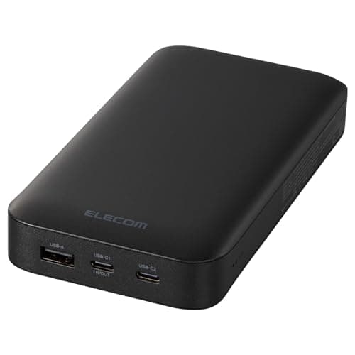 エレコム モバイルバッテリー 20000mAh 合計75W / 65W(単ポート) USB PD対応 3ポート Type-C×2 USB-A×1 大容量 C-Cケーブル付属 【 iPhone 16 15 Pixel OPPO iPad10 9 等対応】 ブラック EC-C17LBK