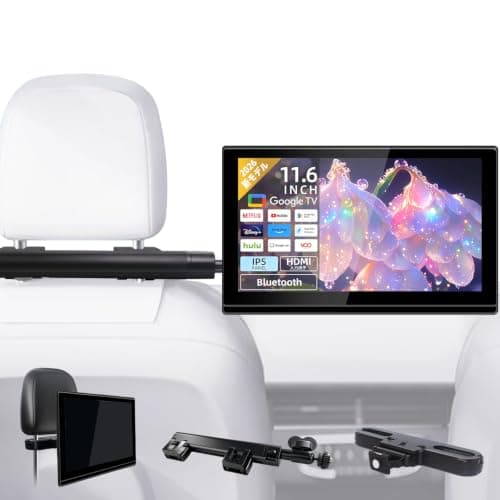 【ブラケット2個セット】SAKUKA ヘッドレストモニター Google TV 搭載 11.6インチ Bluetooth接続 ミラーリング対応 Android スマートリアモニター 大画面 後部座席 モニター HDmi/avter/usb入力 日本語説明書付き 一年保証 GMS済み 1166GTV737set