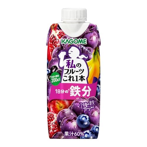 カゴメ 私のフルーツこれ一本 1日分の鉄分 330ml×12本(1日分の鉄分 1日分の果実使用 7種の果実 キャップ付き紙パック)