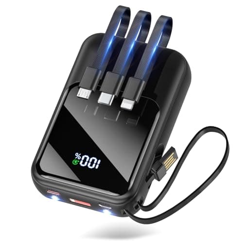 【Amazon.co.jp限定】 モバイルバッテリー 小型 軽量 23600mAh大容量 22.5W/PD18W 4本ケーブル内蔵 203g 手のひらサイズ 持ち運び便利 急速充電 スマホ充電器 5台同時充電 3WAY蓄電Type-C入出力兼用 低電流対応 LEDランプ搭載 コンパクトで機内持ち込み可 旅行/出張/アウトドア/停電/防災緊急用 全機種対応 (ブラック)