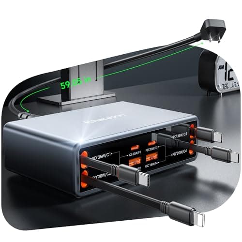 8in1 リトラクタブル充電器 巻き取り式ケーブル4本付き 最大105W出力 USB-C GaN搭載 充電ステーション&USBハブ 複数デバイス対応