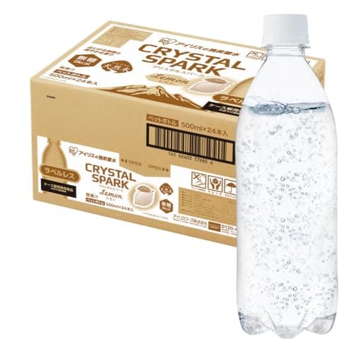 CRYSTAL SPARK(クリスタルスパーク) 炭酸水 500ml ×24本 レモン 強炭酸水 ラベルレス アイリスオーヤマ ペットボトル ケース 500ミリリットル ボトル 割り材