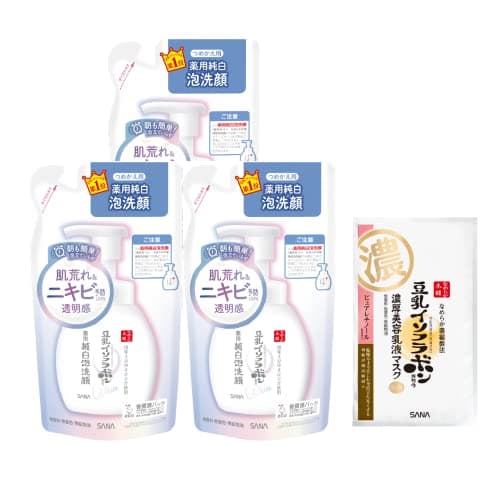 なめらか本舗 薬用泡洗顔(つめかえ用)3個セット+おまけ付き 180ml×3個 豆乳イソフラボン 肌荒れ・ニキビ予防 洗顔フォーム