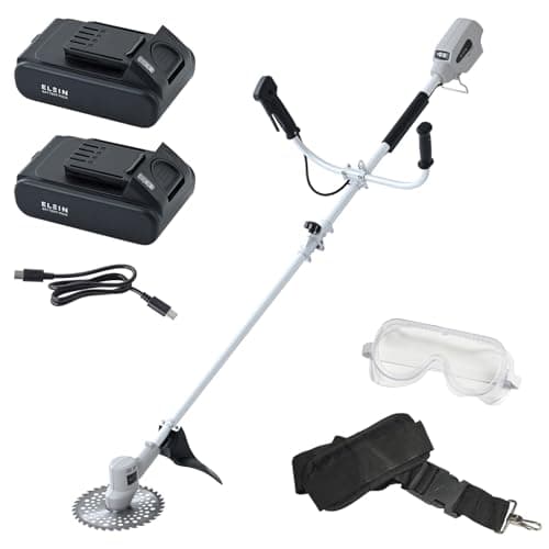 山善(YAMAZEN) 18V 充電式刈払機 ブラシレスモーター搭載 USB Type-C充電式 2.5Ah バッテリー2個付き チップソー ケーブル付き 両手ハンドル パワフル 静か 草刈機 ELEIN BBC-1825 【18V共通バッテリーシリーズ】