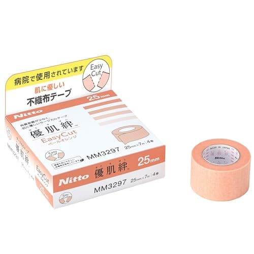 ニトムズ 優肌絆 EasyCut ペールオレンジ25mm×7m 4巻入 (品番MM3297) 肌にやさしい かぶれにくい サージカルテープ 医療用テープ