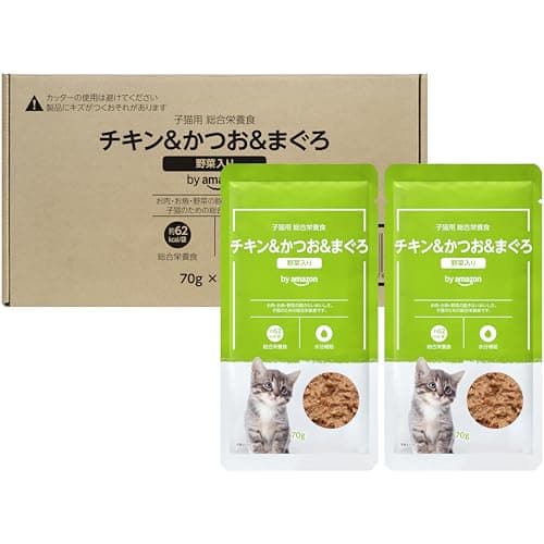 by Amazon キャットフード ウェット パウチ 子猫用 総合栄養食 チキン&かつお&まぐろ 野菜入り 70g×24個
