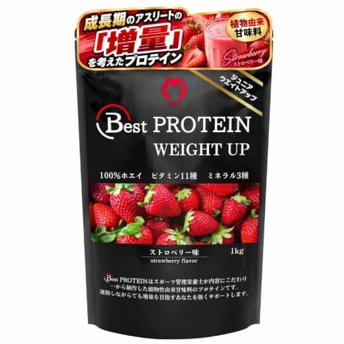 ベストプロテイン (Best PROTEIN) ジュニアプロテイン 増量 人工甘味料不使用 管理栄養士監修 ホエイプロテイン ビタミン・ミネラル14種配合 1kg MGC project (1kg, ストロベリー)